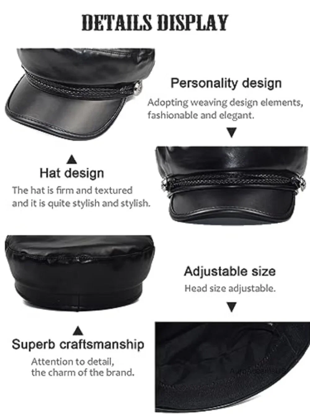 PU Leather Fiddler Cap Newsboy Hat Adjustable Visor Beret All Seasons